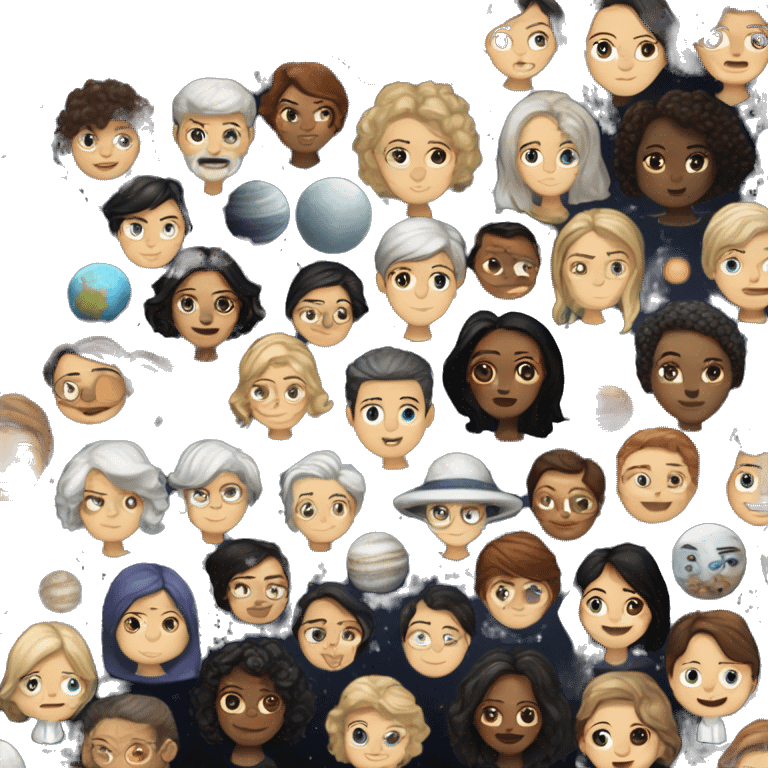 Create a white women with dark hair and eyes that study astronomy, include telescopes, stars, galaxies, black holes, planets, etc emoji