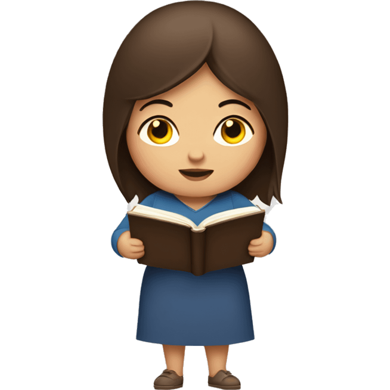 A Chubby woman with straight brown hair and dark brown eyes reading a book  emoji