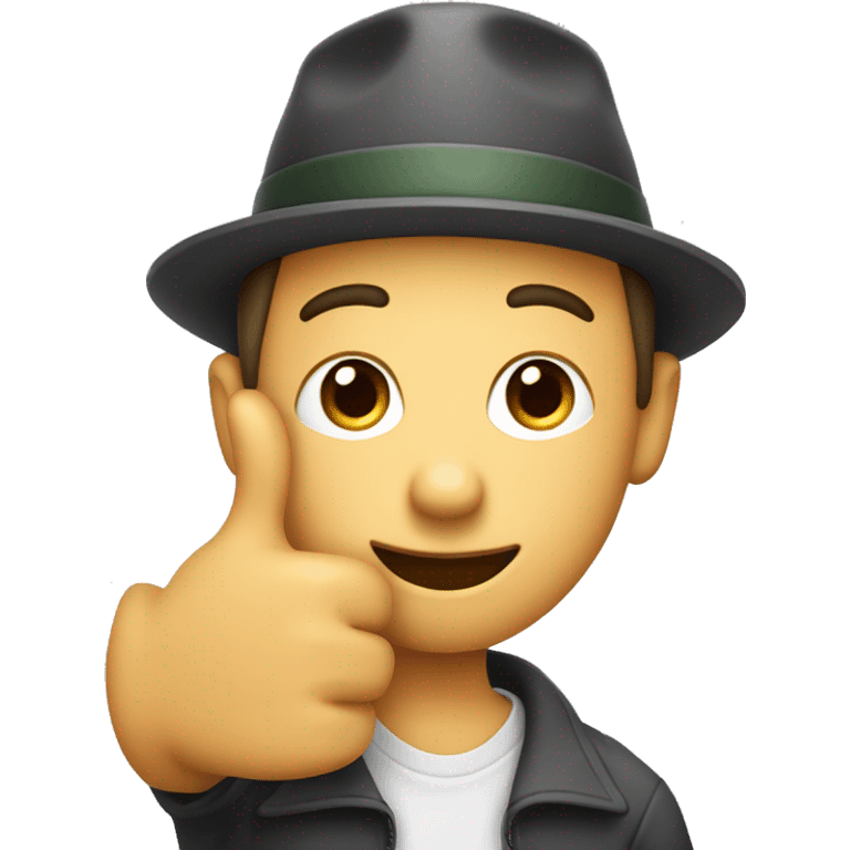  funny guy with short hair and wearing a hat making thumb up with both hands close to his face emoji