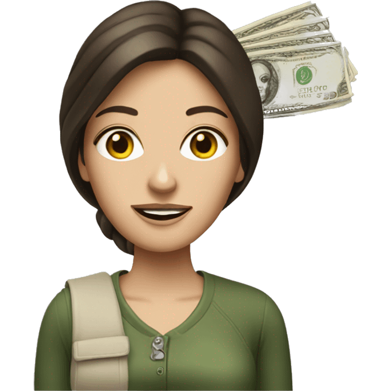 Brunette white woman with money emoji