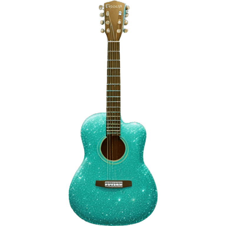 Realistic turquoise acoustic guitar with sparkly shiny glitter and diamonds on it. emoji