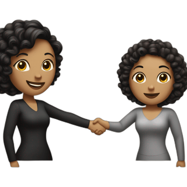 tan curvy woman with black curly hair shakes hands with a curvy pale woman who has straight light brown hair emoji