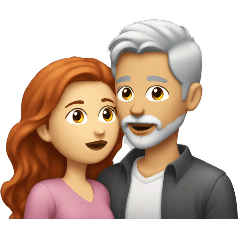 redhead kissing her boyfriend with gray hair and a goatee Hair emoji