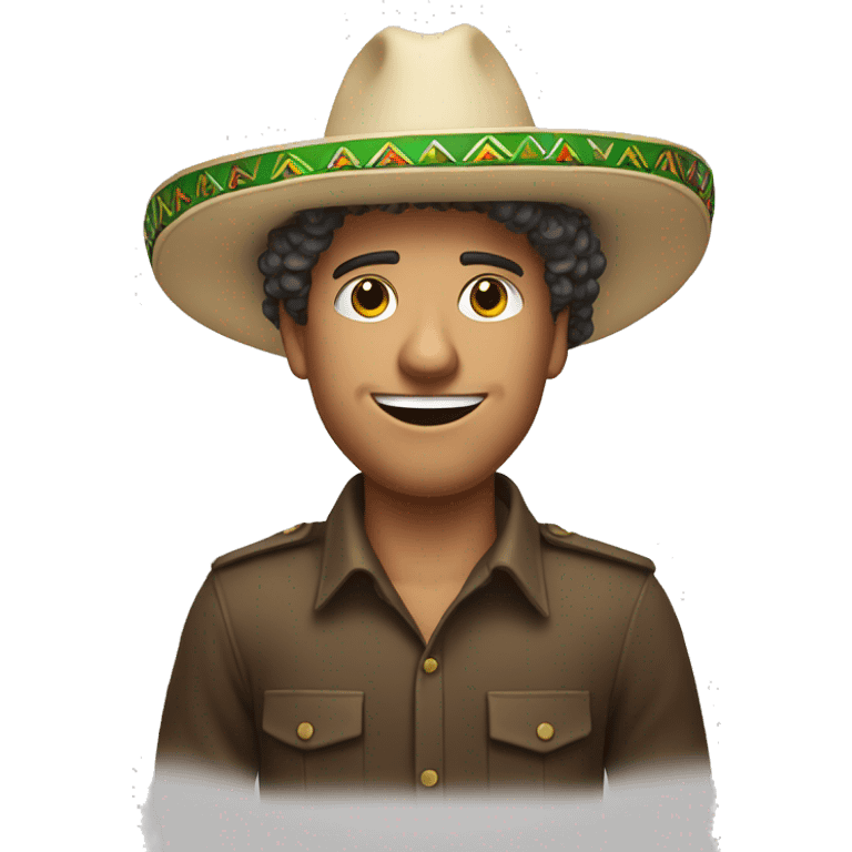 curly hair white man with sombrero celebration with his arm up emoji