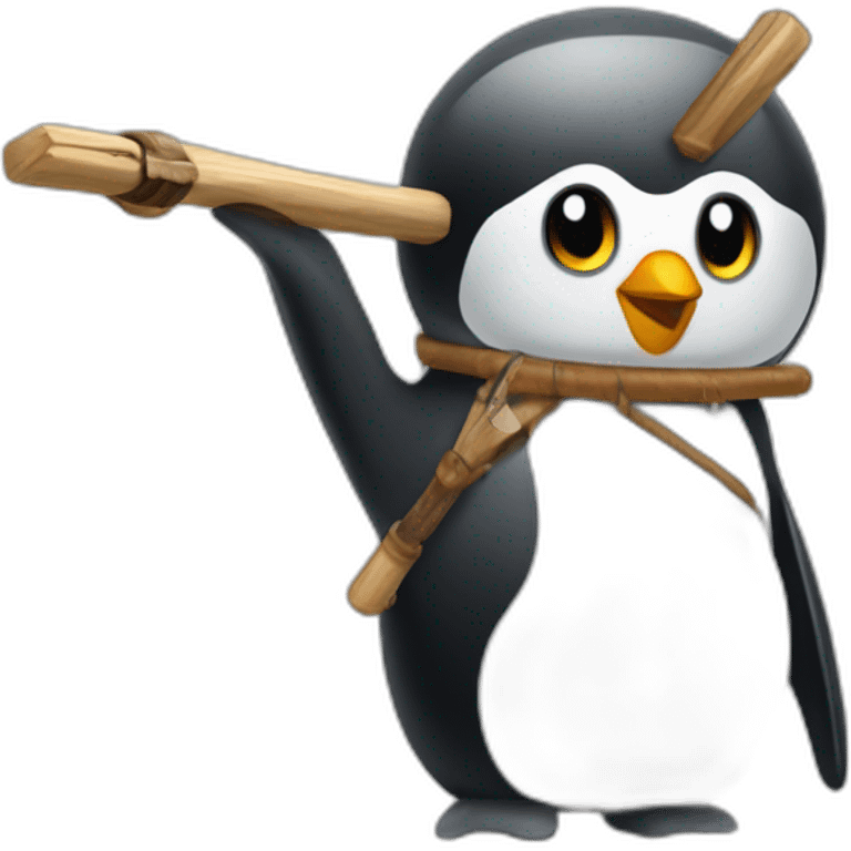 Humanoid penguin hunting slingshot emoji