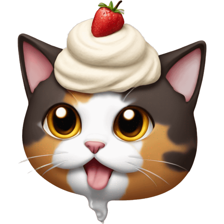 Icecream with fat calico cat emoji