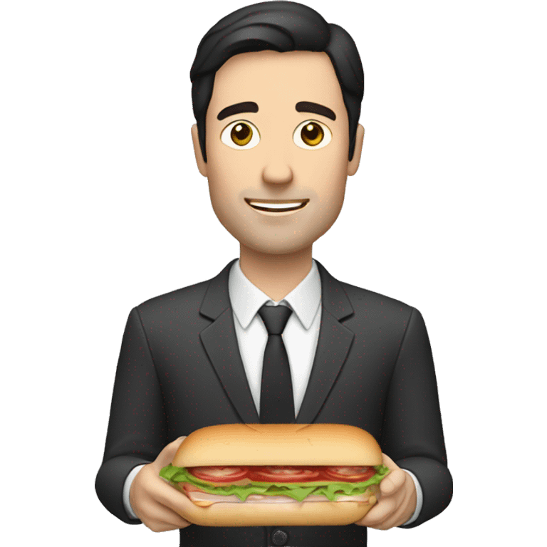 A white man with dark hair holding a long small sandwich emoji