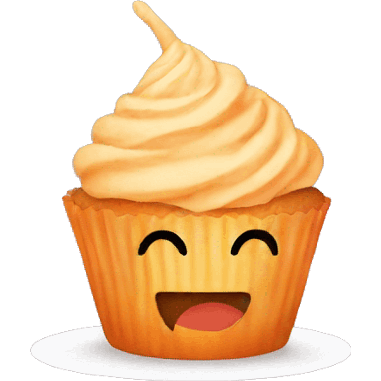 Orange cupcake with a happy face emoji