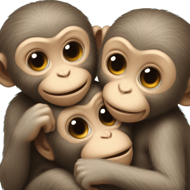 three baby monkeys hugging  emoji