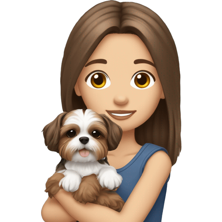 brown hair girl holding a Yorkie Shih Tzu puppy￼ emoji