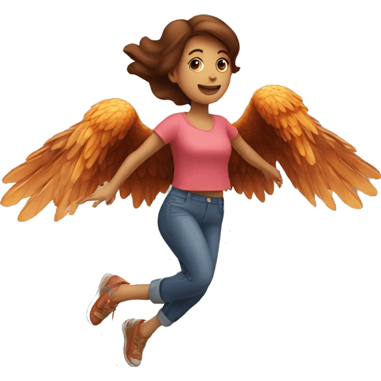 a girl flying with two bbq chicken wings on her back emoji