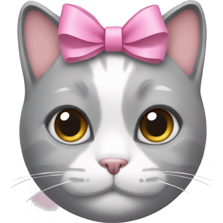 Grey and white cat with a pink bow on it  emoji