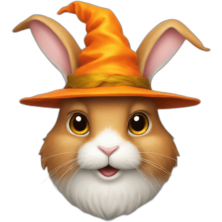 portrait of a rabbit wizard, with an orange hat emoji