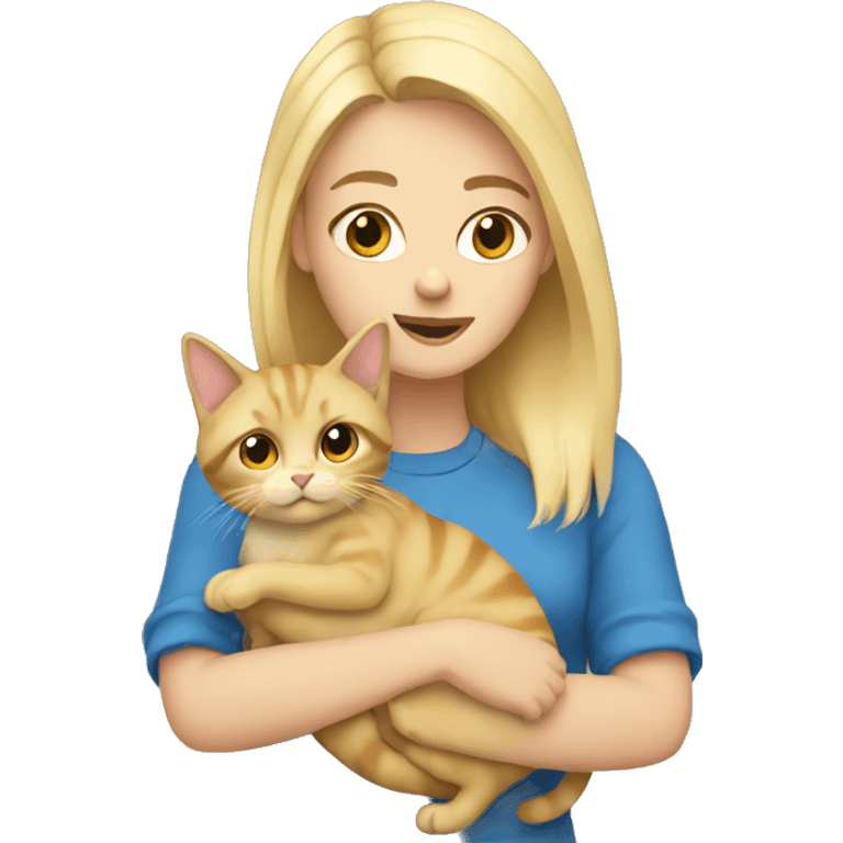 blonde holds cat in her arms emoji