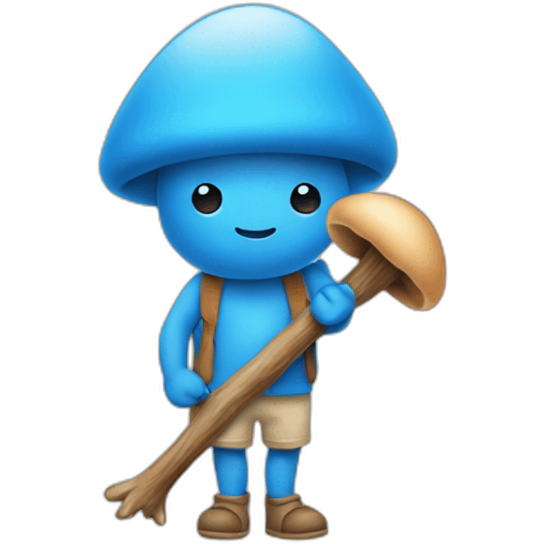  Cute Blue human NO ears wearing a mushroom cap carrying a stick in one arm standing on two legs emoji