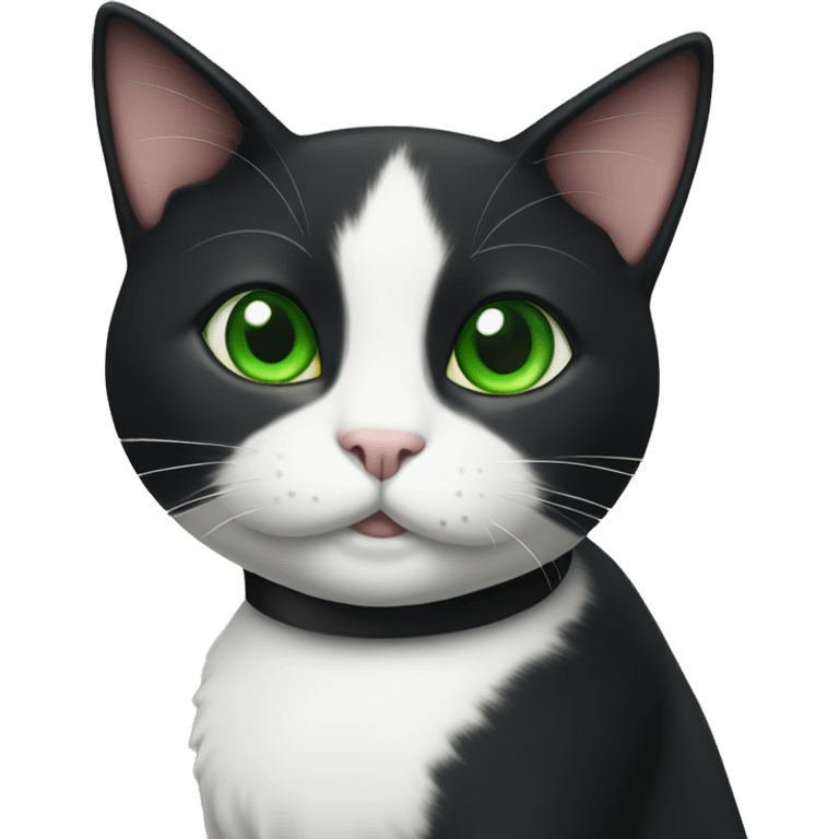 Happy tuxedo cat with green eyes emoji