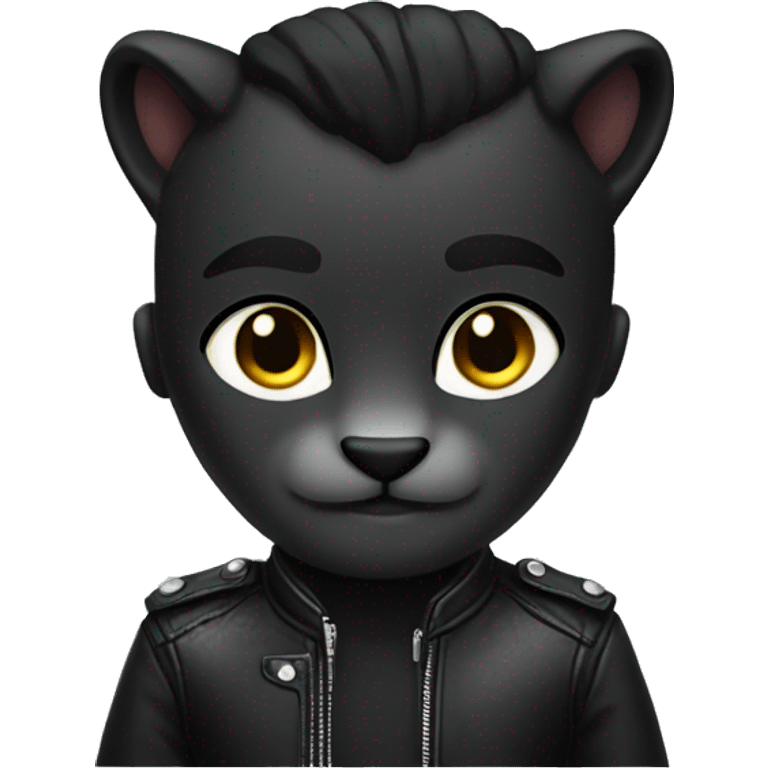 panther with black hairstyle and leather jacket emoji