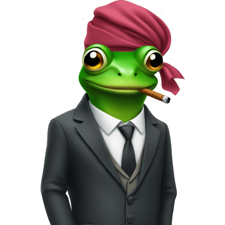 Frog wearing a durag and a suit smoking emoji