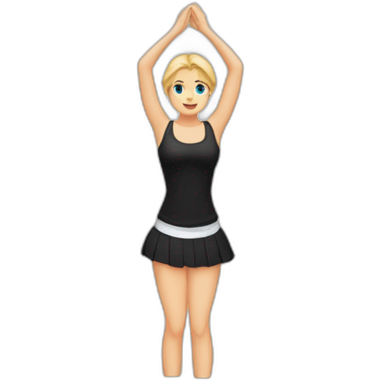 Front view full body curvy caucasian beauty headstands straight hands up black skirt white knickers white socks emoji