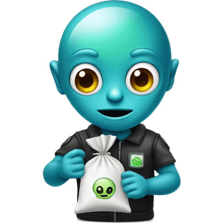 An alien holding a tiny ziploc bag emoji