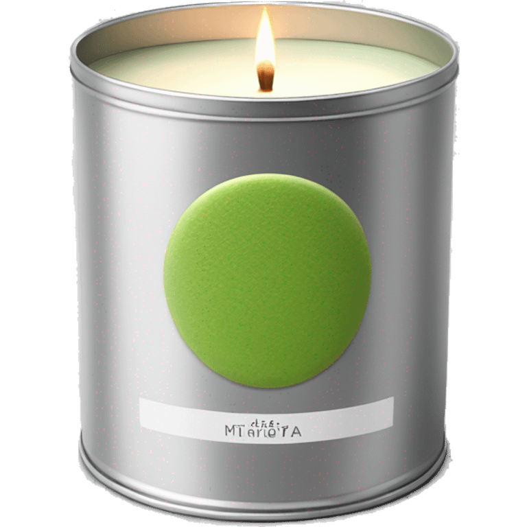 pretty matcha scented candle in silver tin with label realistic emoji