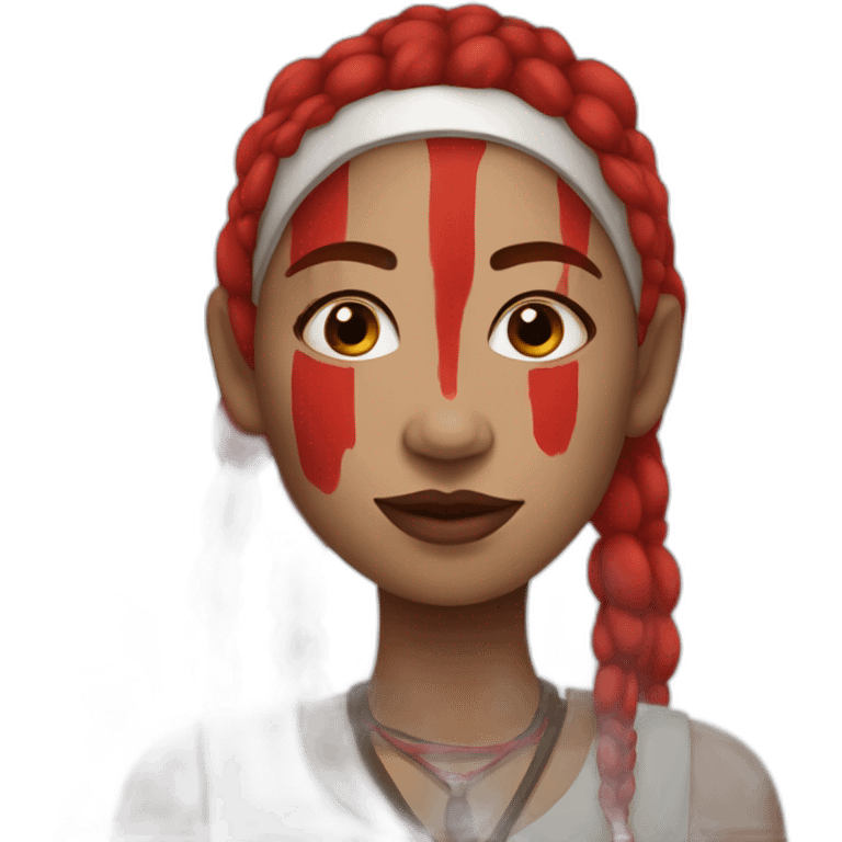 white tribe woman with red paint emoji