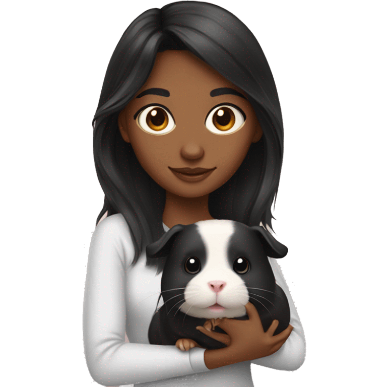 black hair girl with guinea pig emoji