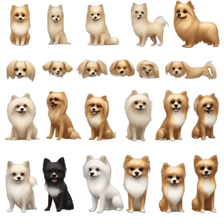 Skinny girl have two Pomeranian dogs that have black and white color emoji