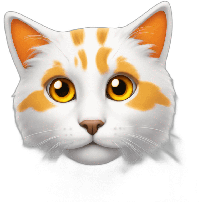 hazme un gato blanco peludo con manchas naranja, ojos amarillos emoji