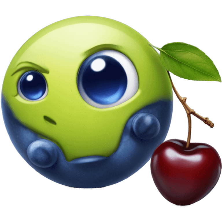 a realistic blueberry next to a realistic cherry  emoji