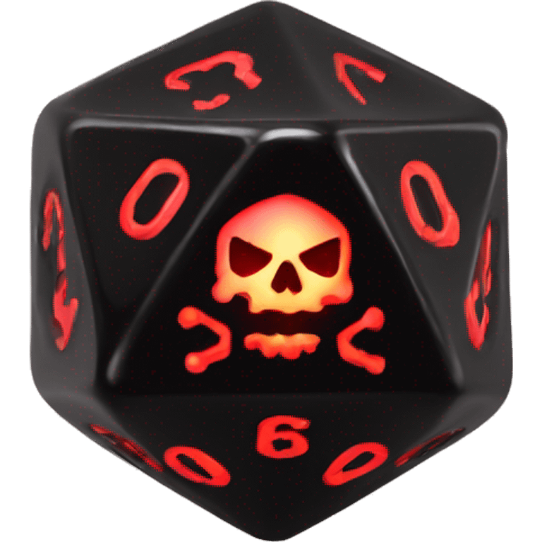 D20 dice black with red skull glowing emoji