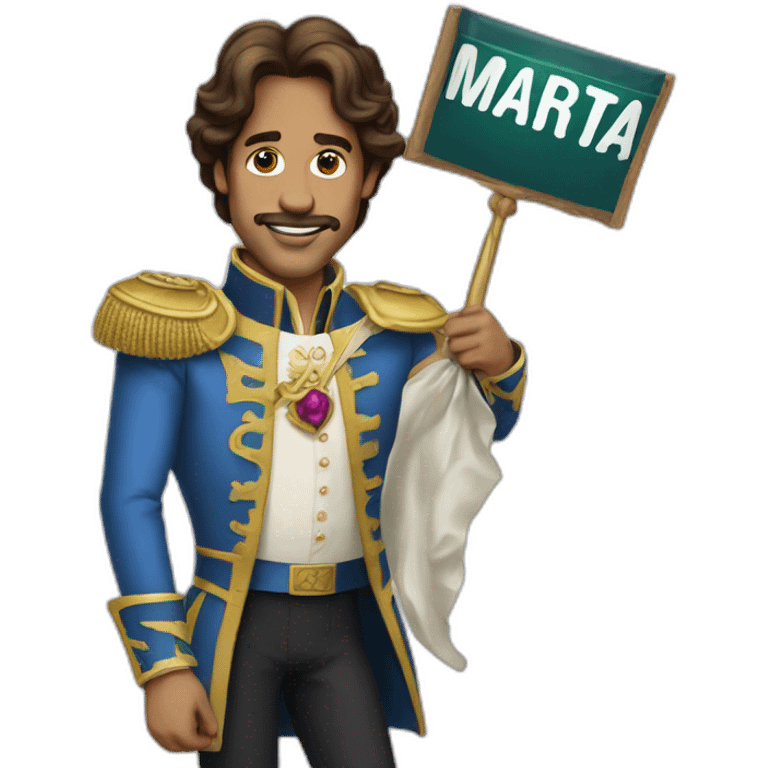 Prince Roger Nelson holding a sign which reads "Marta" emoji