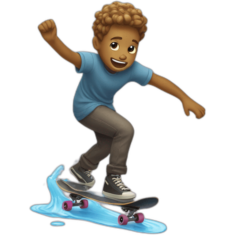 a character who rides a skateboard and rolls over a puddle emoji