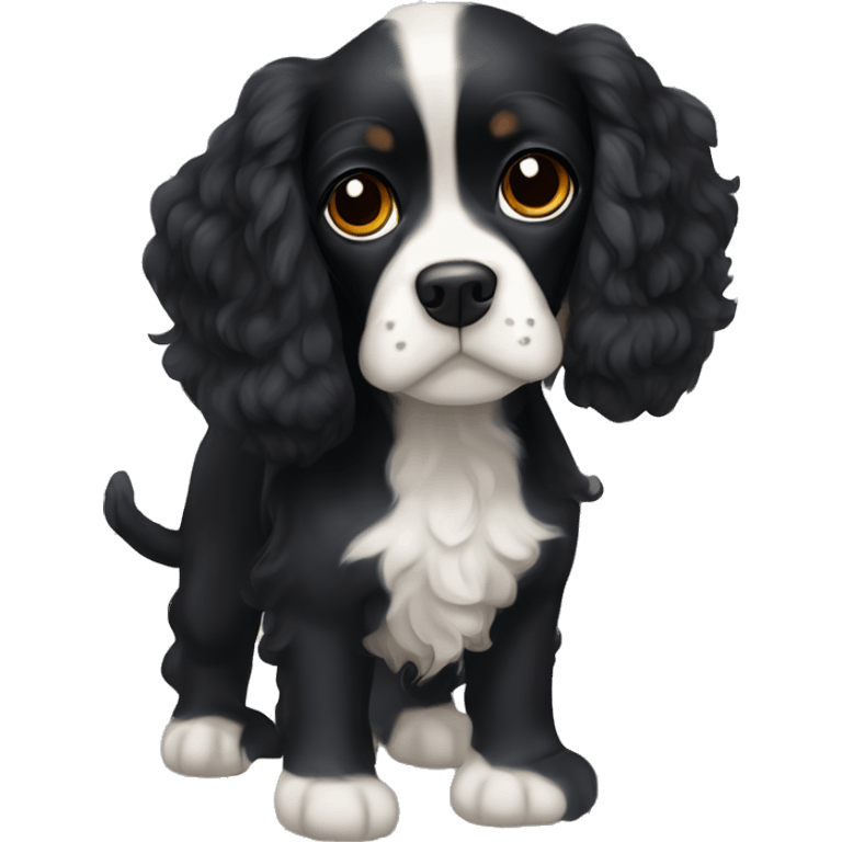 Small completely black king spaniel with black fur on face and white stripe on chest emoji