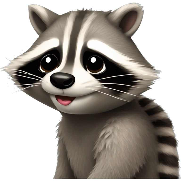 Raccoon making a kissy face with a small heart coming from their cheek emoji