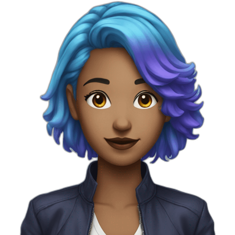 Blue purple hair jacket cool girl emoji