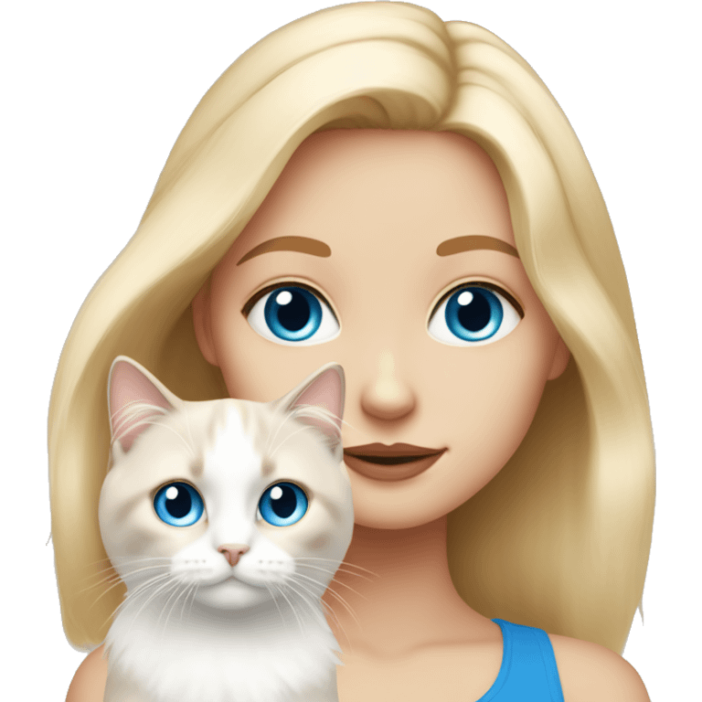 White blonde girl with blue eyes with orange and white ragdoll cat  emoji