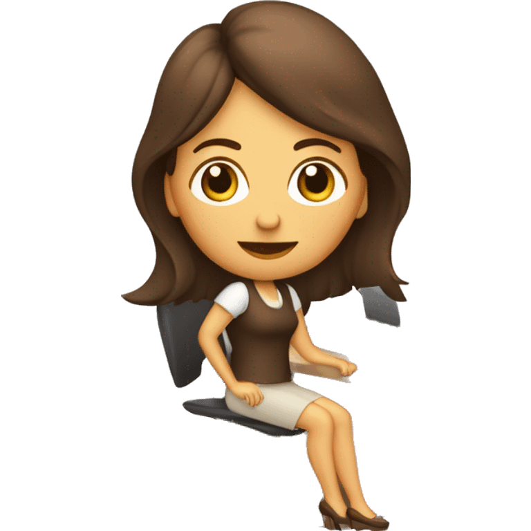 mujer con pelo largo y marron trabajando en la computadora mirando de frente  emoji