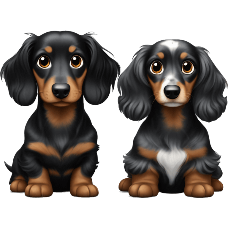 Two Tri Black Merle long haired Dachshunds together emoji