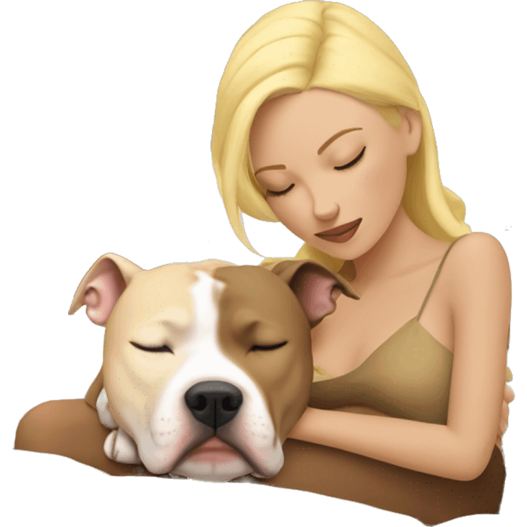 blonde girl sleeping with a blonde pitbull  emoji