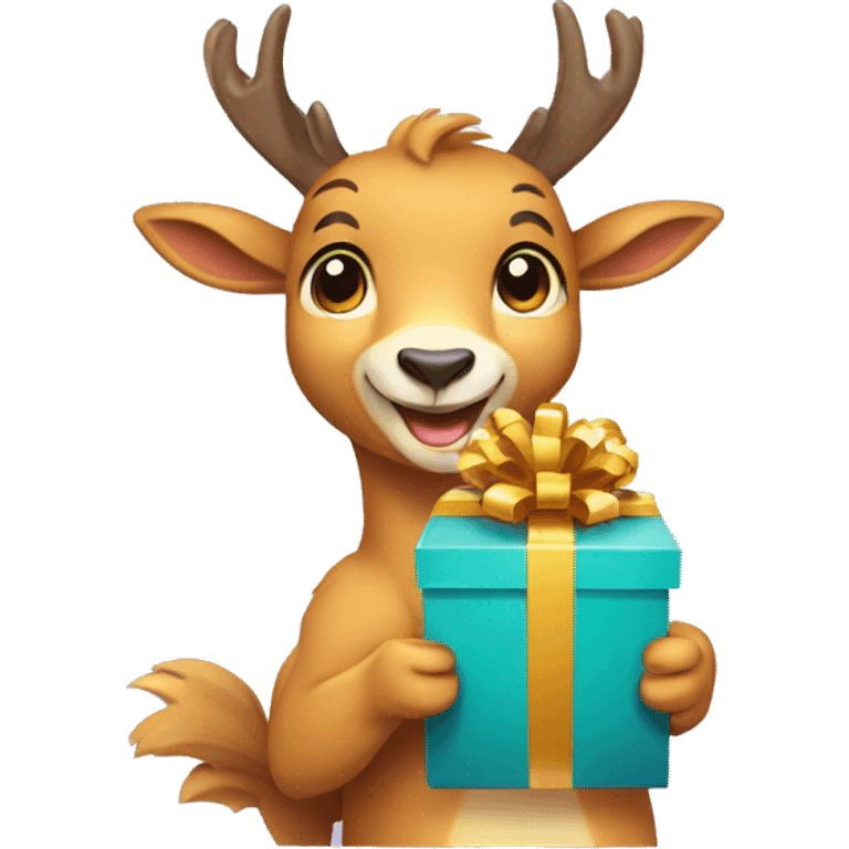 happy chamois holding gift with hooves emoji