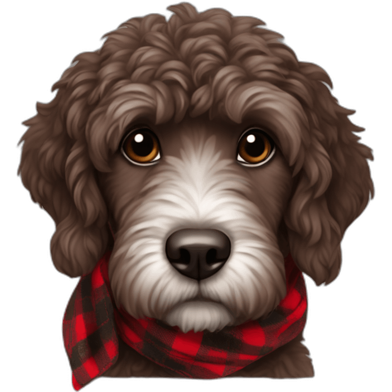 Black Chocolate brown colored doodle with a red and black flannel hankerchief emoji