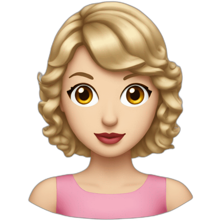 Taylor Swift with a pink dress and a heart around the right eye emoji