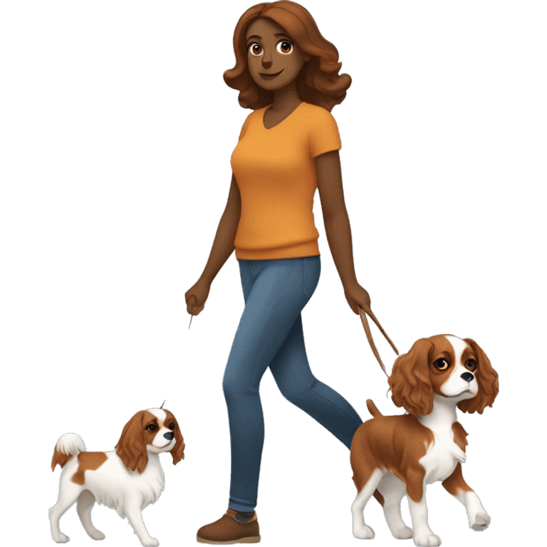 A woman walks with a cavalier King Charles spaniel emoji