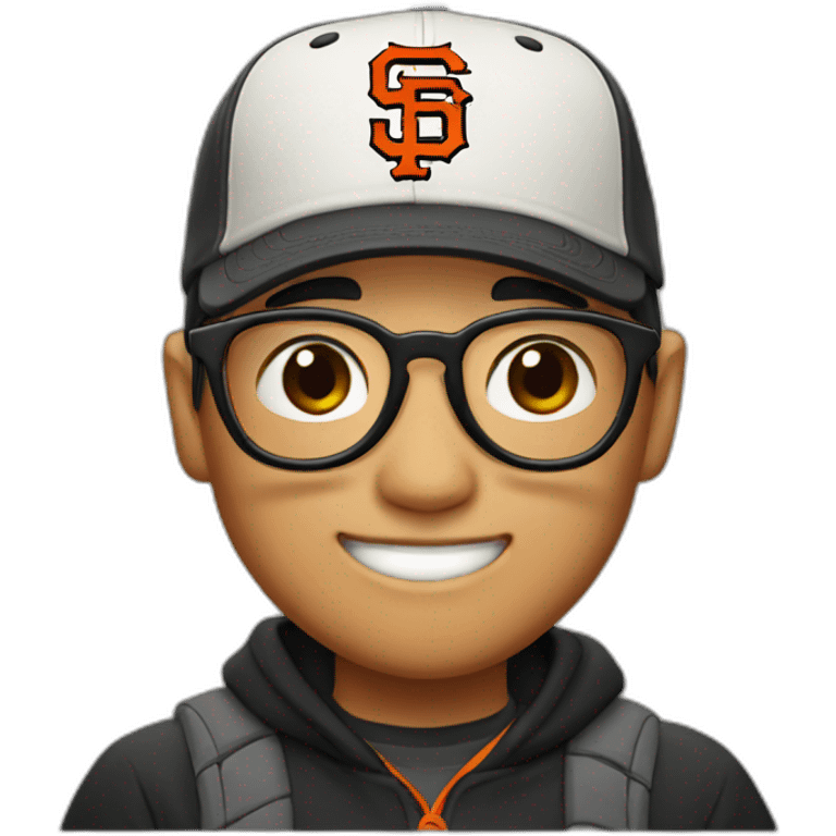 Asian with glasses and sf giants baseball cap emoji