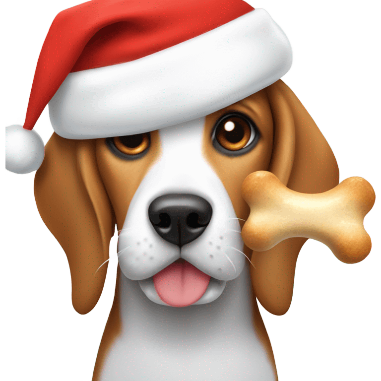  Beagle dog with Santa cap eating a bone emoji