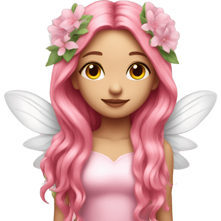 Beautiful, flower, fairy, pink, white, long hair, with pink wings emoji