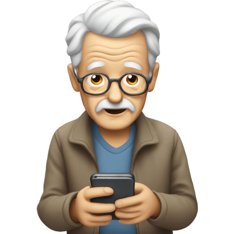 Old man learning how to use his phone emoji