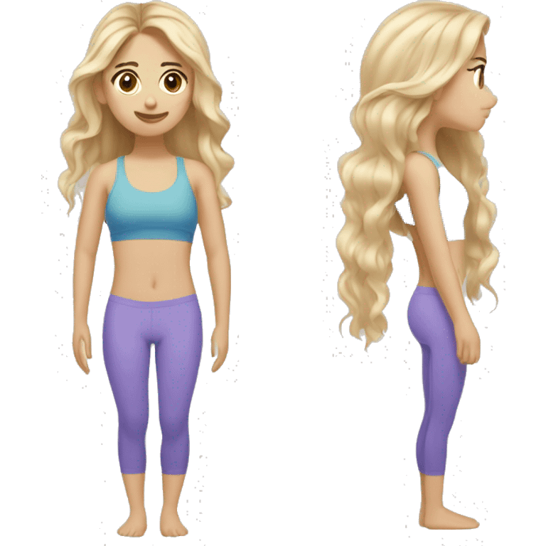 Medium length Blonde hair brown eyes skinny girl doing Pilates emoji