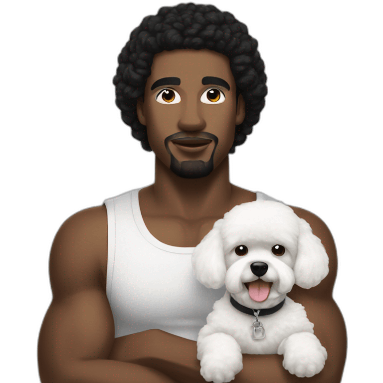 white man black hair,  rapper flexing with a bichon emoji